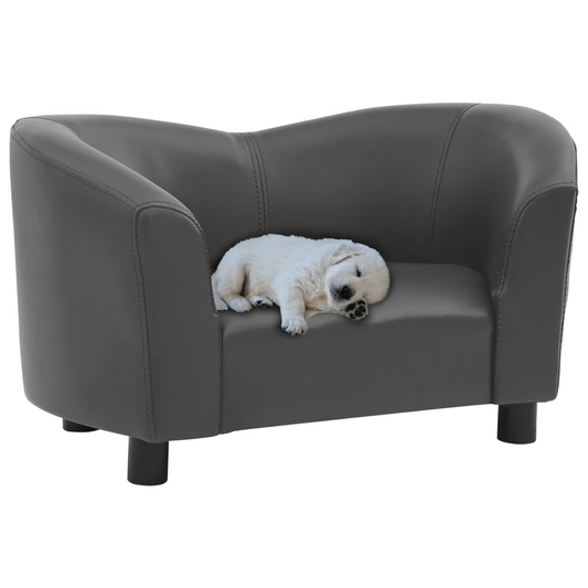 vidaXL Dog Sofa Gray 26.4"x16.1"x15.4" Faux Leather - Comfortable Pet Furniture