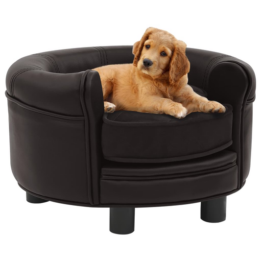 vidaXL Dog Sofa Brown 18.9"x18.9"x12.6" Plush and Faux Leather