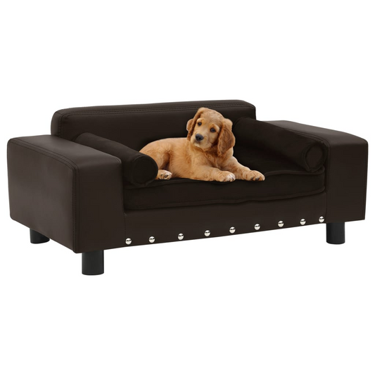 vidaXL Dog Sofa Brown 31.9"x16.9"x12.2" Plush and Faux Leather - Comfortable Pet Furniture