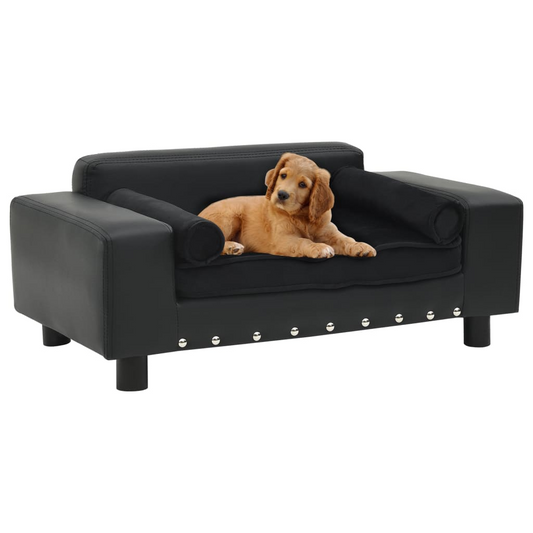 vidaXL Dog Sofa Black 31.9"x16.9"x12.2" Plush and Faux Leather - Comfortable Pet Furniture