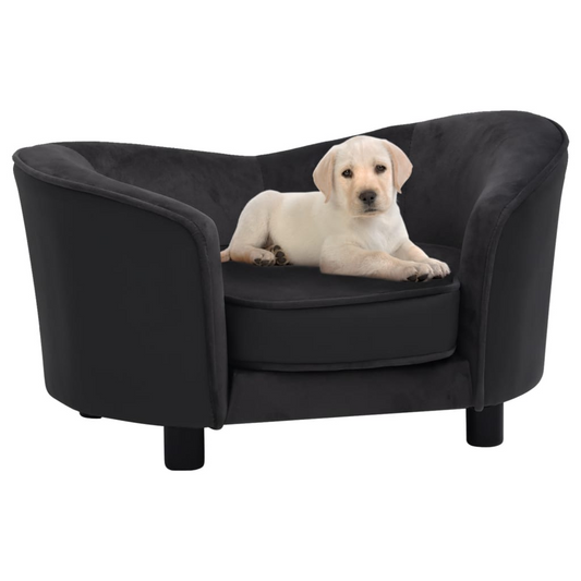 vidaXL Dog Sofa Black 27.2"x19.3"x15.7" Plush and Faux Leather - Comfortable Furniture for Your Beloved Pet