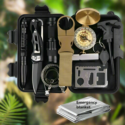 14-in-1 Outdoor Emergency Survival Gear Kit - Camping Tactical Tools SOS EDC Case